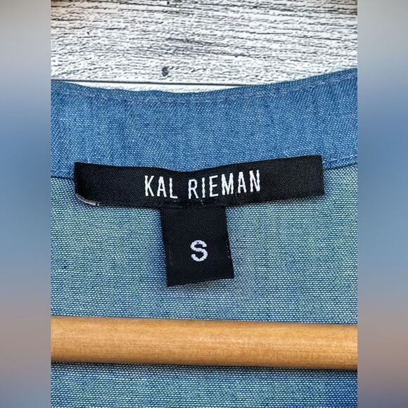 Kal Rieman sleeveless single pleat slub cotton weave chambray dress small - Picture 6 of 8